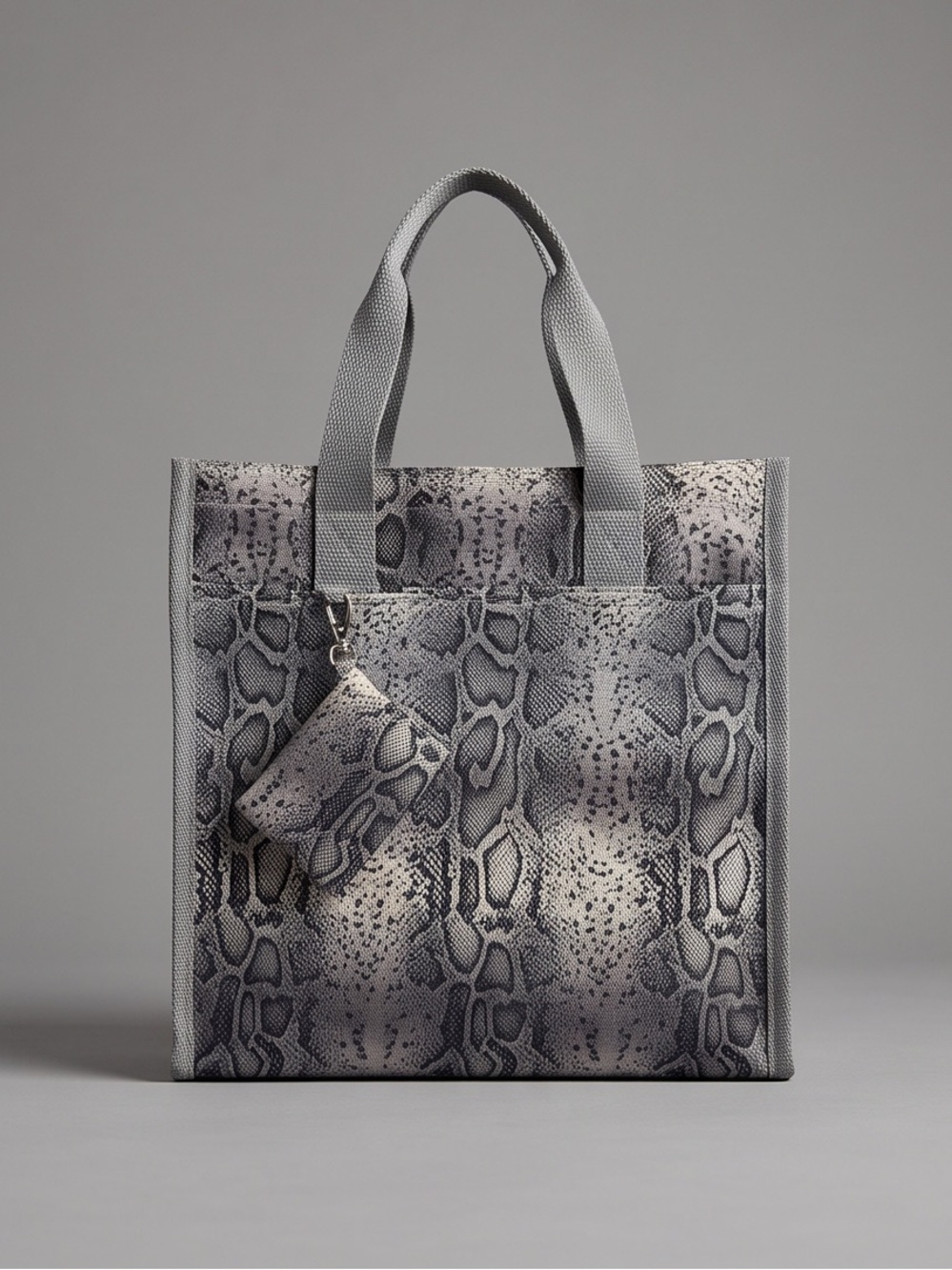 Snake-Print Gray Tote with Matching Coin Pouch